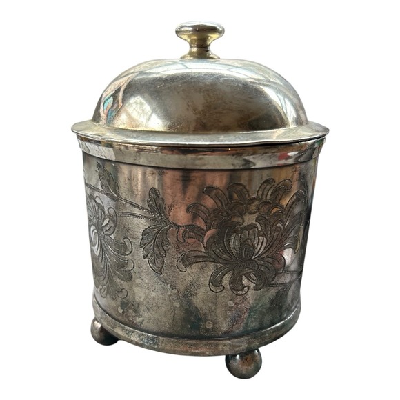 Reed & Barton SilverPlate covered  Jar #275 1/2  Floral engraved ball footed pot - Picture 2 of 8